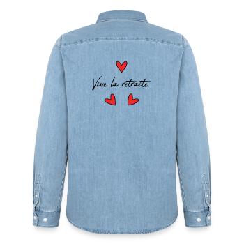 RETRAITE. RETRAITE. RETRAITEE. RETRAITE - Chemise en denim homme bio Stanley/Stella - bleu clair délavé - Dos - AI Model Male 185 light (185cm)
