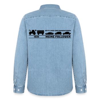Ich meine Follower Liken und Kommentieren Landwirt - Männer Jeanshemd Organic von Stanley/Stella - verwaschenes Hellblau - Hinten - AI Model Male 185 light (185cm)