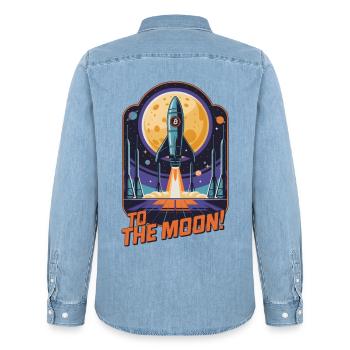Zum Mond - Männer Jeanshemd Organic von Stanley/Stella - verwaschenes Hellblau - Hinten - AI Model Male 185 light (185cm)