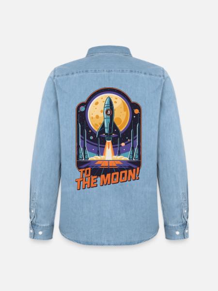 Zum Mond - Männer Jeanshemd Organic von Stanley/Stella - verwaschenes Hellblau