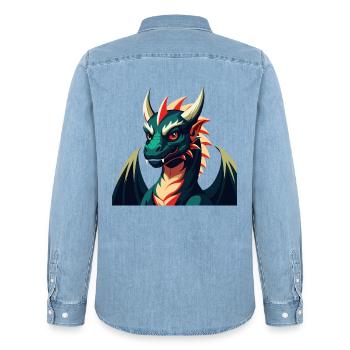 Drache Cartoon Figur Buntes Haustier Tier - Männer Jeanshemd Organic von Stanley/Stella - verwaschenes Hellblau - Hinten - AI Model Male 185 light (185cm)