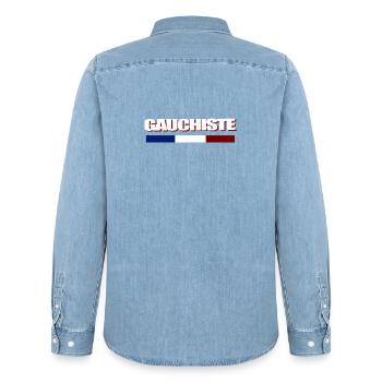 Gauchiste - Chemise en denim homme bio Stanley/Stella - bleu clair délavé - Dos - AI Model Male 185 light (185cm)