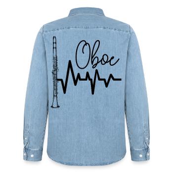 oboe - Men’s Organic Denim Shirt by Stanley/Stella - light wash - Back - AI Model Male 185 light (185cm)
