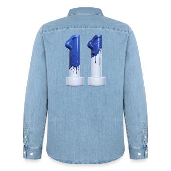 NR. 11 NUMMER 11 BLAU WEIß 11. GEBURTSTAG - Männer Jeanshemd Organic von Stanley/Stella - verwaschenes Hellblau - Hinten - AI Model Male 185 light (185cm)