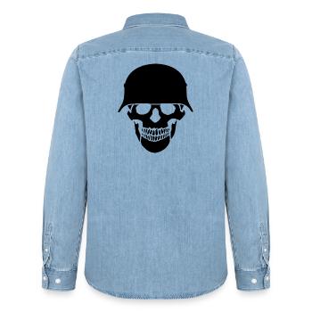 Schädelhelm / Schädelperlen - Männer Jeanshemd Organic von Stanley/Stella - verwaschenes Hellblau - Hinten - AI Model Male 185 light (185cm)