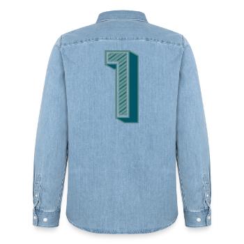 1. 1 JAHR. 1. JAHRESTAG - Männer Jeanshemd Organic von Stanley/Stella - verwaschenes Hellblau - Hinten - AI Model Male 185 light (185cm)