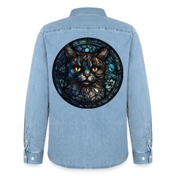 Pixie Bob Katzenrasse Aquarellglas - Männer Jeanshemd Organic von Stanley/Stella - verwaschenes Hellblau - Hinten - AI Model Male 185 light (185cm)