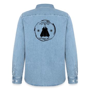 Plane F14 Tomcat - Men’s Organic Denim Shirt by Stanley/Stella - light wash - Back - AI Model Male 185 light (185cm)