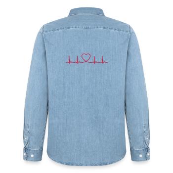 Heartbeat ECG Line Medical Pulse Wave Icon Vector - Men’s Organic Denim Shirt by Stanley/Stella - light wash - Back - AI Model Male 185 light (185cm)