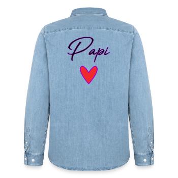 PAPY. PAPA. FÊTE DES PÈRES. BONNE FÊTE PAPA - Chemise en denim homme bio Stanley/Stella - bleu clair délavé - Dos - AI Model Male 185 light (185cm)