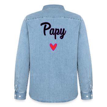 PAPY. PAPA. FÊTE DES PÈRES. BONNE FÊTE PAPA - Chemise en denim homme bio Stanley/Stella - bleu clair délavé - Dos - AI Model Male 185 light (185cm)