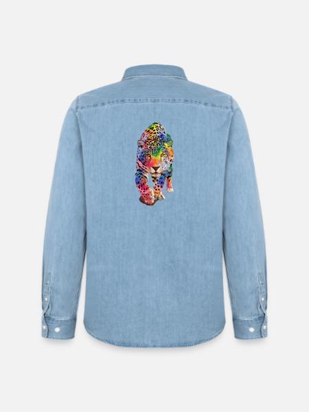 Multicolour leopard - Men’s Organic Denim Shirt by Stanley/Stella - light wash