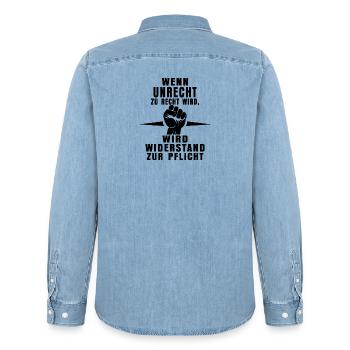 Reconnaître l’injustice – faire preuve de résistance - Chemise en denim homme bio Stanley/Stella - bleu clair délavé - Dos - AI Model Male 185 light (185cm)