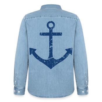 Anker - Männer Jeanshemd Organic von Stanley/Stella - verwaschenes Hellblau - Hinten - AI Model Male 185 light (185cm)
