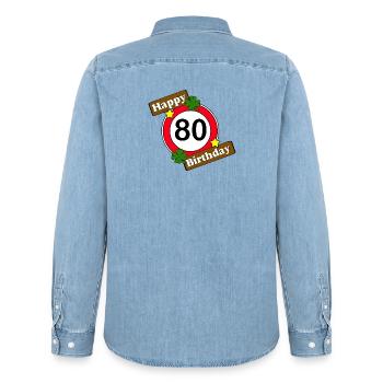 80e anniversaire , Joyeux anniversaire 80 (25) - Chemise en denim homme bio Stanley/Stella - bleu clair délavé - Dos - AI Model Male 185 light (185cm)