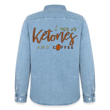 I Run On Ketones And Coffee Keto saying gift - Men’s Organic Denim Shirt by Stanley/Stella - light wash - Back - AI Model Male 185 light (185cm)