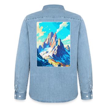 Dachstein Österreich Vintage Reiseplakat Souvenir - Männer Jeanshemd Organic von Stanley/Stella - verwaschenes Hellblau - Hinten - AI Model Male 185 light (185cm)