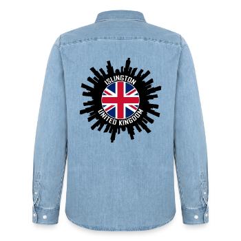 Islington Skyline UK Flagge Reise-Souvenir - Männer Jeanshemd Organic von Stanley/Stella - verwaschenes Hellblau - Hinten - AI Model Male 185 light (185cm)