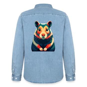 Hamster Zeichentrickfigur Buntes Haustier Tier - Männer Jeanshemd Organic von Stanley/Stella - verwaschenes Hellblau - Hinten - AI Model Male 185 light (185cm)
