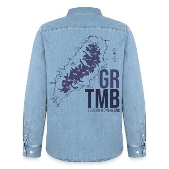 Tour du Mont Blanc TMB Trek Randonnée Alpes - Chemise en denim homme bio Stanley/Stella - bleu clair délavé - Dos - AI Model Male 185 light (185cm)