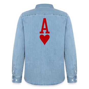 Poker Playing Card Heart As - Chemise en denim homme bio Stanley/Stella - bleu clair délavé - Dos - AI Model Male 185 light (185cm)