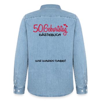 50 Geburtstag Gästebuch Deko Geschenk - Männer Jeanshemd Organic von Stanley/Stella - verwaschenes Hellblau - Hinten - AI Model Male 185 light (185cm)
