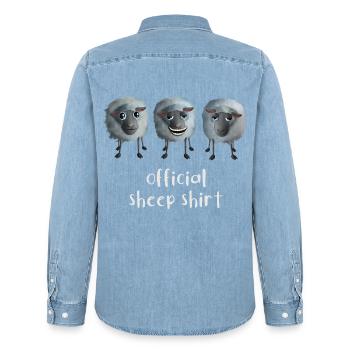 Official Sheep Shirt - Drei lustige Schafe - Männer Jeanshemd Organic von Stanley/Stella - verwaschenes Hellblau - Hinten - AI Model Male 185 light (185cm)