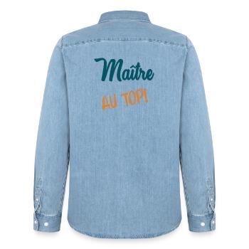 MASTER - Men’s Organic Denim Shirt by Stanley/Stella - light wash - Back - AI Model Male 185 light (185cm)