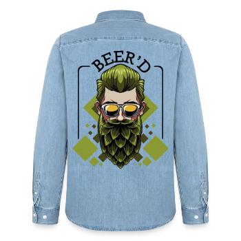 Beer'd Beer Brew Beard Pun Brewer Gift - Men’s Organic Denim Shirt by Stanley/Stella - light wash - Back - AI Model Male 185 light (185cm)
