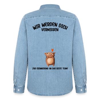 Wir werden dich Vermissen beste Team Abschied - Männer Jeanshemd Organic von Stanley/Stella - verwaschenes Hellblau - Hinten - AI Model Male 185 light (185cm)