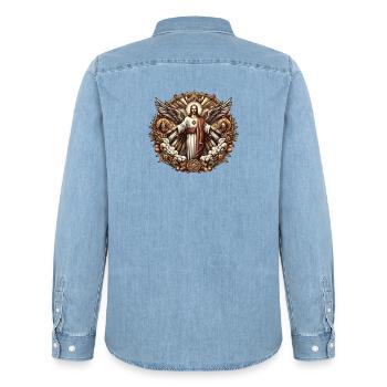Logo de Jésus-Christ - Chemise en denim homme bio Stanley/Stella - bleu clair délavé - Dos - AI Model Male 185 light (185cm)