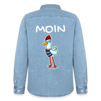 Moin mit Möwe - Moin Möwe - - Männer Jeanshemd Organic von Stanley/Stella - verwaschenes Hellblau - Hinten - AI Model Male 185 light (185cm)