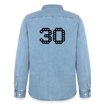 30. 30 ANS. 30e ANNIVERSAIRE. ANNIVERSAIRE 30 ANS. - Chemise en denim homme bio Stanley/Stella - bleu clair délavé - Dos - AI Model Male 185 light (185cm)