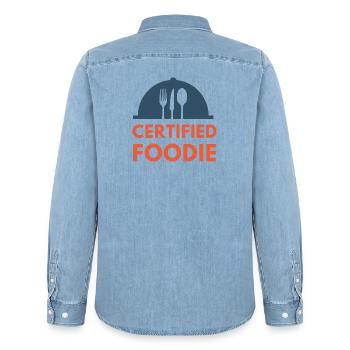 certified food lover food foodie - Men’s Organic Denim Shirt by Stanley/Stella - light wash - Back - AI Model Male 185 light (185cm)