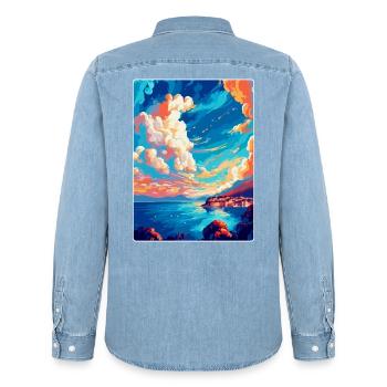Bol Kroatien Vintage Reiseplakat WPA Kunst Souvenir - Männer Jeanshemd Organic von Stanley/Stella - verwaschenes Hellblau - Hinten - AI Model Male 185 light (185cm)