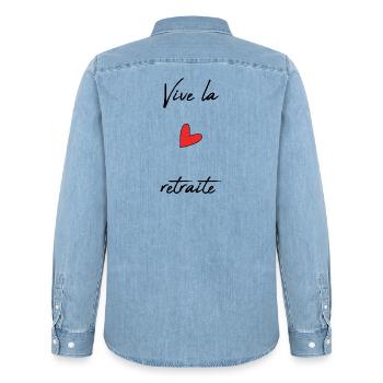 RETRAITE. RETRAITE. RETRAITEE. RETRAITE - Chemise en denim homme bio Stanley/Stella - bleu clair délavé - Dos - AI Model Male 185 light (185cm)