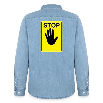 Stop Sign Logo - Men’s Organic Denim Shirt by Stanley/Stella - light wash - Back - AI Model Male 185 light (185cm)
