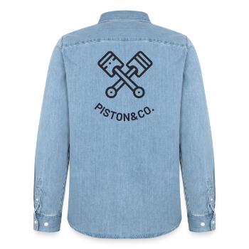 PISTON - CO - Men’s Organic Denim Shirt by Stanley/Stella - light wash - Back - AI Model Male 185 light (185cm)