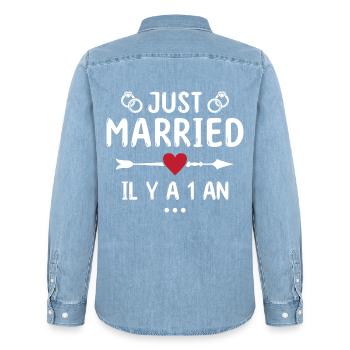 Cadeau Anniversaire De Mariage 1 An Noces De Coton - Chemise en denim homme bio Stanley/Stella - bleu clair délavé - Dos - AI Model Male 185 light (185cm)