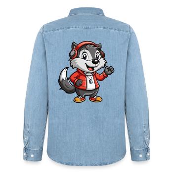 Dachs Lustige Zeichentrickfigur Kopfhörer Musik - Männer Jeanshemd Organic von Stanley/Stella - verwaschenes Hellblau - Hinten - AI Model Male 185 light (185cm)