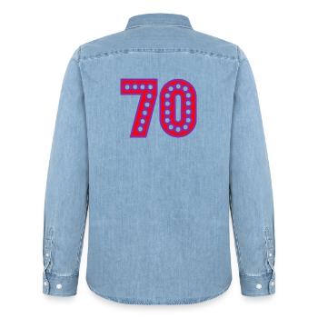 70. 70 ANS. 70e ANNIVERSAIRE. ANNIVERSAIRE 70 ANS. - Chemise en denim homme bio Stanley/Stella - bleu clair délavé - Dos - AI Model Male 185 light (185cm)