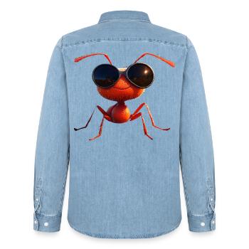 Ant Forest Ant Fire Ant Insect Cute Ants - Men’s Organic Denim Shirt by Stanley/Stella - light wash - Back - AI Model Male 185 light (185cm)