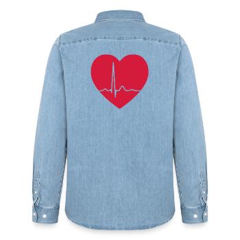 Heartbeat ECG Line Medical Pulse Wave Icon Vector - Men’s Organic Denim Shirt by Stanley/Stella - light wash - Back - AI Model Male 185 light (185cm)