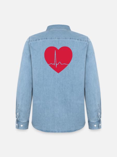 Heartbeat ECG Line Medical Pulse Wave Icon Vector - Men’s Organic Denim Shirt by Stanley/Stella - light wash