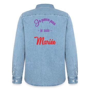 HOCHZEIT. ZUKÜNFTIGE BRAUT - Männer Jeanshemd Organic von Stanley/Stella - verwaschenes Hellblau - Hinten - AI Model Male 185 light (185cm)