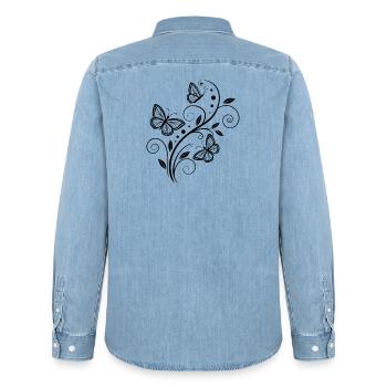 Ornement Papillon - Chemise en denim homme bio Stanley/Stella - bleu clair délavé - Dos - AI Model Male 185 light (185cm)