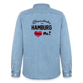 hamburg - Männer Jeanshemd Organic von Stanley/Stella - verwaschenes Hellblau - Hinten - AI Model Male 185 light (185cm)