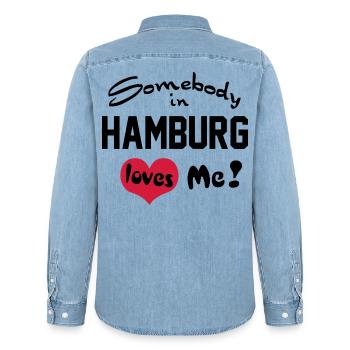 hamburg - Männer Jeanshemd Organic von Stanley/Stella - verwaschenes Hellblau - Hinten - AI Model Male 185 light (185cm)