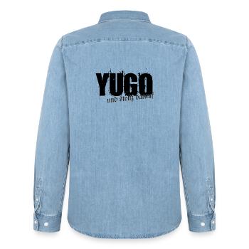 fier Yugo - style Yugo - style unifié des Balkans - Chemise en denim homme bio Stanley/Stella - bleu clair délavé - Dos - AI Model Male 185 light (185cm)