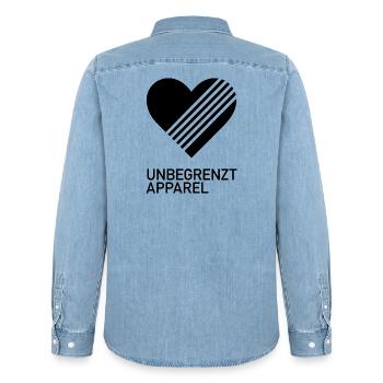 UNBEGRENZT LOVE by Unbegrenzt Apparel - Männer Jeanshemd Organic von Stanley/Stella - verwaschenes Hellblau - Hinten - AI Model Male 185 light (185cm)